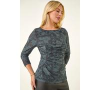 Roman Women's Petite Ruched Side Jacquard Top in Grey | Size: 18 Roman Grey 18