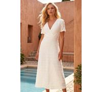Roman Women's Petite Ruffle Midi Wrap Dress in White | Size: 16 Roman White 16