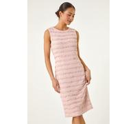 Roman Petite Ruffled Stretch Dress for Women UK - Ladies Everyday Holiday Spring Summer Round Neckline Comfy Soft Evening Vacation Work Party - Petite Light Pink - Size 14