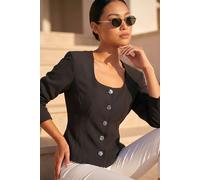 Roman Women's Petite Scoop Neck Buttoned Jacket in Black | Size: 18 Roman Black 18