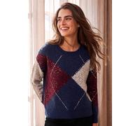 Roman Women's Petite Sequin Argyle Knit Jumper in Navy | Size: 18 Roman Navy 18