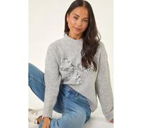 Petite Sequin Bow Knit Jumper Roman Grey 18