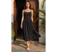 Roman Women's Petite Shirred Bodice Midi Dress in Black | Size: 16