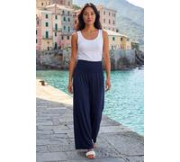 Roman Originals Shirred Wide Leg Palazzo Trouser for Women UK Ladies Stretch Pull On Elasticated Pants Summer Spring Casual Smart Holiday Vacation Party Bottoms - Petite Navy - Size 12