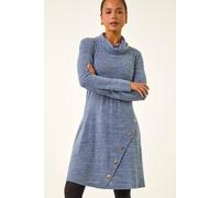 Roman Women's Petite Soft Marl Buttoned Cowl Neck Dress in Blue | Size: 12 Roman Blue 12
