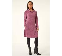 Roman Women's Petite Soft Marl Buttoned Cowl Neck Dress in Wine | Size: 12