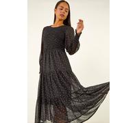 Roman Women's Petite Spot Print Dress in Black | Size: 14 Roman Black 14