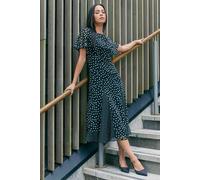 Roman Women's Petite Spot Print Godet Hem Midi Dress in Black | Size: 18 Roman Black 18