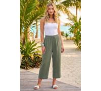 Roman Petite Spot Print Stretch Culottes for Women UK - Ladies Everyday Holiday Spring Summer Comfy Soft Evening Vacation Work Party Cropped - Petite Khaki - Size 14
