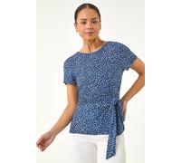 Roman Women's Petite Spot Print Tie Side Top in Navy | Size: 16 Roman Navy 16