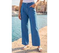 Roman Women's Petite Stitch Pocket Wide Leg Jeans in Mid Blue | Size: 10