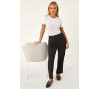 Roman Straight Leg Ponte Stretch Trouser for Women UK Ladies Pull on Bottoms Smart Autumn Winter Evening Work Office Business Formal Inteview Party Night Going Out Event - Petite Black - Size 8
