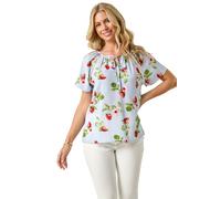 Petite Strawberry Lace Trim Top Roman Blue 14