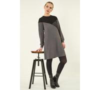 Roman Petite Animal Colour Block Knit Dress for Women UK - Ladies Autumn Everyday Winter Holiday Round Neckline Comfy Long Sleeve Soft Knee Length Frock Pull On Gowns - Dark Grey - Size 14