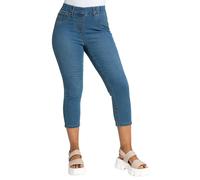 Roman Originals Cropped Jeggings for Women UK Ladies Capri Stretchy Jeans Denim Legging Cotton Summer Trouser Three Quarter 3/4 Length Pull On Cut Off High Waist Smart - Petite Denim Blue - Size 14