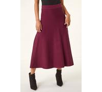 Roman Originals Knitted Skirt for Women UK Ladies Midi Maxi Full Length Winter Autumn A-Line Swing Pull On Smart Casual Work Office Elasticated Waist Flattering Knit Knitwear - Petite Wine - Size 14