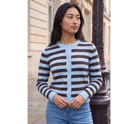Roman Women's Petite Stripe Buttoned Cardigan Sweater in Chocolate | Size: 18