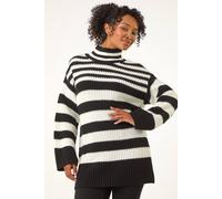 Roman Women's Petite Stripe High Neck Jumper in Black | Size: 18