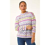 Roman Petite Stripe Knit Jumper for Women UK - Ladies Everyday Autumn Winter Round Neckline Comfy Soft Evening Vacation Work Party Night Out - Petite Purple - Size 14