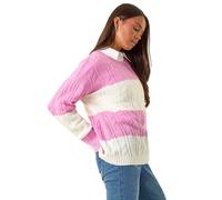 Roman Petite Stripe Knitted Jumper for Women UK - Ladies Everyday Autumn Winter Round Neckline Comfy Soft Evening Vacation Work Party Night Out - Petite Pink - Size 12