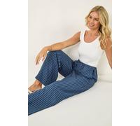 Roman Petite Stripe Pull On Stretch Trouser for Women UK - Ladies Everyday Holiday Spring Summer Comfy Soft Evening Vacation Work Party - Petite Blue - Size 14