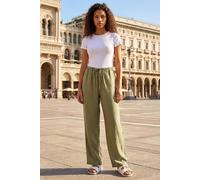 Roman Petite Stripe Pull On Stretch Trouser for Women UK - Ladies Everyday Holiday Spring Summer Comfy Soft Evening Vacation Work Party - Petite Khaki - Size 14