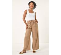 Roman Petite Stripe Pull On Stretch Trouser for Women UK - Ladies Everyday Holiday Spring Summer Comfy Soft Evening Vacation Work Party - Petite Stone - Size 12