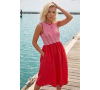 Roman Women's Petite Stripe Ribbed Midi Dress in Red | Size: 14