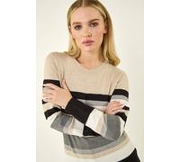 Roman Women's Petite Stripe Round Neck Jumper in Stone | Size: 8
