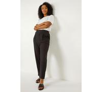 Roman Petite Stripe Tapered Linen Mix Trouser for Women UK - Ladies Spring Everyday Summer Holiday Elasticated Waist Comfy Pleat Detail Soft Side Pockets Bottoms Day Out Pants - Black - Size 18