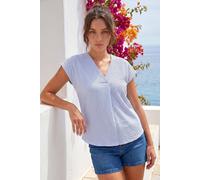 Roman Women's Petite Stripe Tuck Front Top in Blue | Size: 18