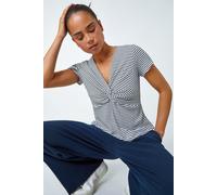 Petite Stripe Twist Soft V-Neck Stretch Top Roman Black 10