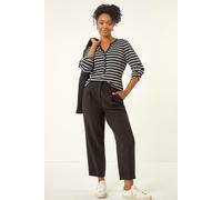 Roman Women's Petite Stripe V-Neck Button Top in Black | Size: 16 Roman Black 16