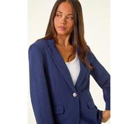 Roman Petite Textured Buttoned Blazer for Women UK - Ladies Everyday Autumn Winter Revered Collar Comfy Soft Evening Vacation Work Party Night Out - Petite Navy - Size 16