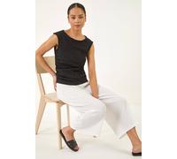 Roman Women's Petite Textured Cropped Stretch Trouser in White | Size: 16 Roman White 16