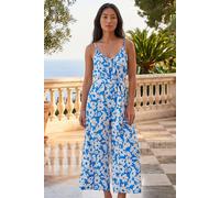 Roman Women's Petite Textured Floral Jumpsuit in Blue | Size: 18
