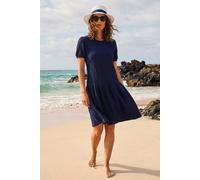 Roman Women's Petite Textured Low Hem Dress in Navy | Size: 18