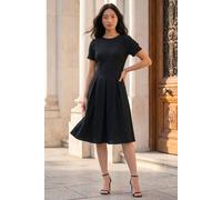 Roman Women's Petite Textured Midi Dress in Black | Size: 14