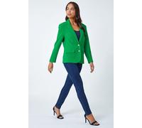 Roman Petite Textured Stretch Blazer for Women UK - Ladies Spring Everyday Summer Break Long Sleeve Soft Button Detail Comfy Functional Pockets Business Work Jacket - Petite Green - Size 12