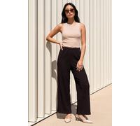 Roman Petite Textured Stretch Trouser for Women UK - Ladies Everyday Holiday Spring Summer Comfy Soft Evening Vacation Work Party - Petite Chocolate - Size 14