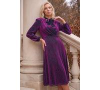 Roman Women's Petite Tie Neck Midi Dress in Wine | Size: 16