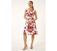 Roman Women's Petite Tropical Print Twist Front Dress in Cream | Size: 18 Roman Cream 18