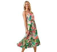 Roman Petite Tropical Strappy Tiered Dress for Women UK - Ladies Everyday Holiday Spring Summer Square Neckline Comfy Soft Evening Vacation Work Party - Petite Pink - Size 18