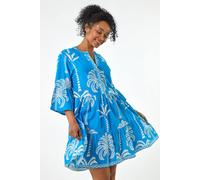 Roman Women's Petite Tropical Tiered Dress in Blue | Size: 14 Roman Blue 14