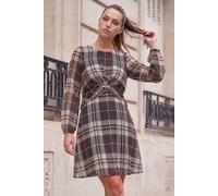 Roman Women's Petite Twist Front Check Dress in Chocolate | Size: 10 Roman Chocolate 10