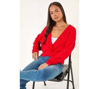 Roman Petite Twist Front Knit Jumper for Women UK - Ladies Everyday Autumn Winter V-Neckline Comfy Soft Evening Vacation Work Party Night Out - Petite Red - Size 16