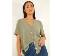 Roman Women's Petite V-Neck Button Through Blouse in Khaki | Size: 14 Roman Khaki 14