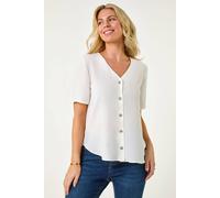 Roman Women's Petite V-Neck Button Through Blouse in White | Size: 12 Roman White 12
