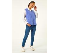 Petite V-Neck Cable Knit Sleeveless Vest Roman Blue 12