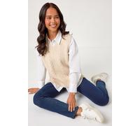 Roman Petite V-Neck Cable Knit Sleeveless Vest In Cream Cream 10